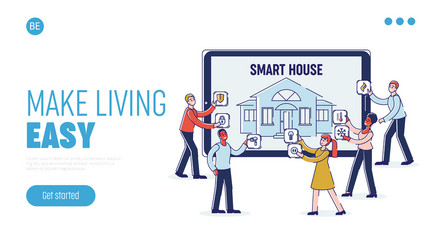 concept of smart house mobile app website landing vector