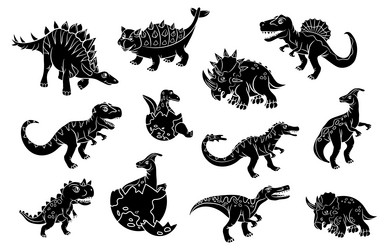 set of different dinosaur silhouettes isolated Vector Image