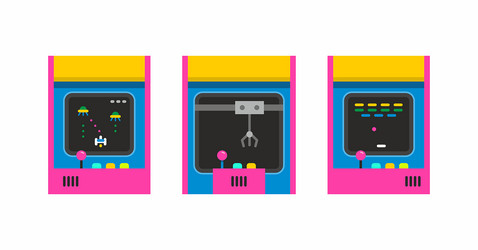 Arcade game screen 80s retro start play Royalty Free Vector