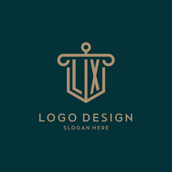 lx monogram initial logo design with shield vector image