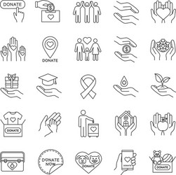 Charity linear icons set vector