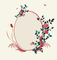 Circle golden frames with pink roses flowers Vector Image