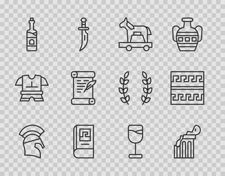 set line greek helmet broken ancient column vector image