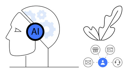 ai integration into human brain with connected vector image