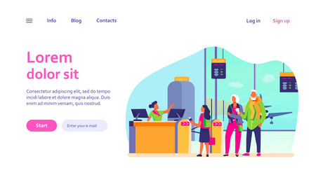 group passengers standing in queue to counter vector image