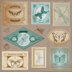 Vintage Post Stamps Collection Vector Image
