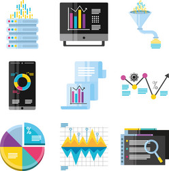 Data analysis set icons include server funnel vector