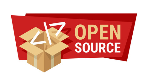 open-source software isolated banner with open box vector image