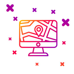 Color line computer monitor and folded map vector