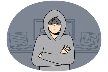 male hacker stand near computers vector image