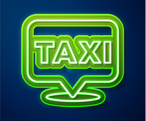 Glowing neon line map pointer with taxi icon vector
