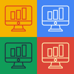Pop art line computer monitor with graph chart vector