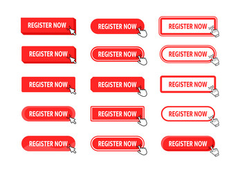 register now button with pointer clicking web vector image