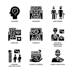 ageing society icons set vector