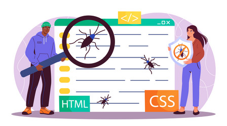 code testing team woman and man with magnifying vector image