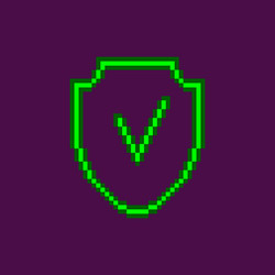 Neon green glowing shield with checkmark vector