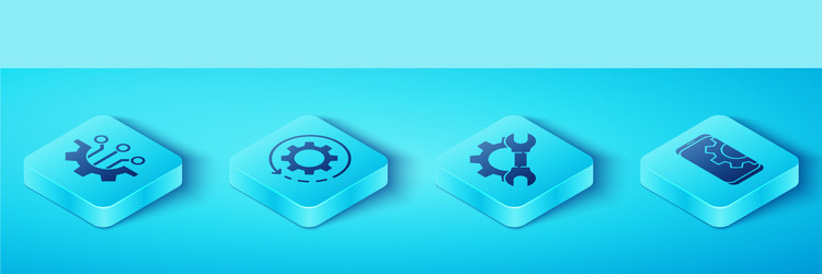 set isometric algorithm gear and arrows vector image