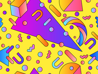 geometric seamless pattern with 3d shapes in 80s vector image