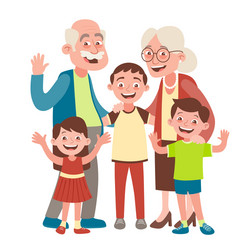 Grandparents and three grandchildren portrait vector