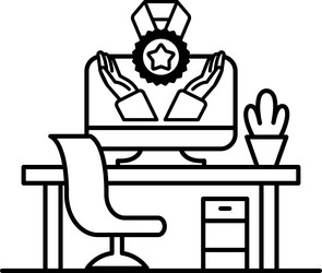 computer monitor is shown with a hand vector image