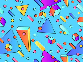 geometric seamless pattern with 3d shapes in 80s vector image