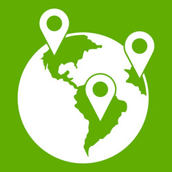globe and map pointers icon green vector image