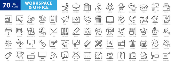 Office Workspace Icon Set - Thin Line vector image