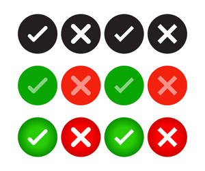 green approval check mark and red wrong buttons vector image