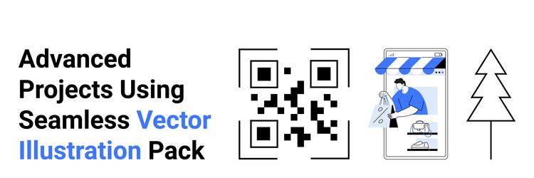 qr code online shop design and minimal tree vector image
