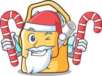 santa with candy mail bag character on table front vector