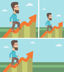 businessman running along the growth graph vector