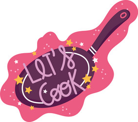 cooking lettering hand drawn text and saucepan vector