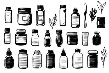 Different types of bottles thin icon set vector