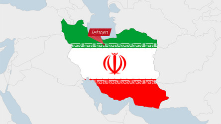 iran map highlighted in flag colors and pin vector