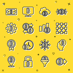 set line bitcoin think blockchain technology vector image