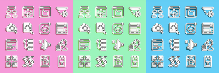 Set line cloud technology data transfer network vector
