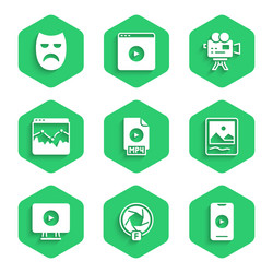 set mp4 file document camera shutter online play vector image