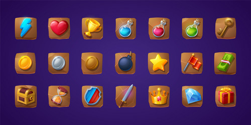 set of game icons or buttons cartoon ui elements vector