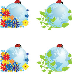 set of globes with ladybird vector