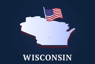 Wisconsin state isometric map and usa national vector