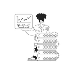 man and cloud server for iot linear vector image
