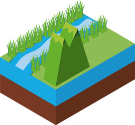 Isolated isometric mountain and river vector