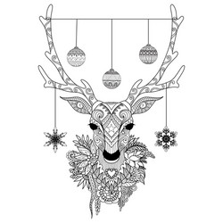 Ornate Christmas Deer Head Vector Image