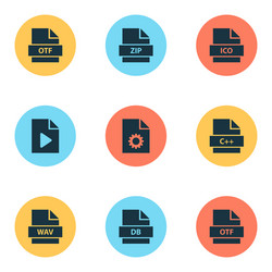 file icons set with database doc zip and other vector