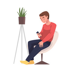 Man character with digital device sitting vector