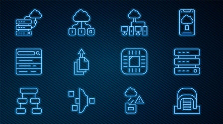 Set line hangar with servers server data web vector