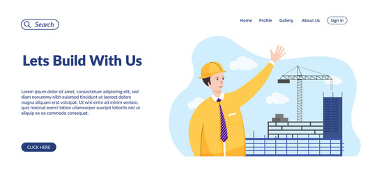 Lets build with us website landing page vector