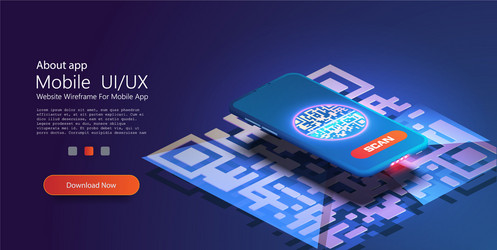 a mobile phone with scanner reads qr code vector image