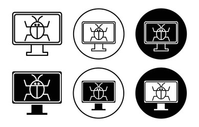 computer bug outline line icon set sign for web vector image
