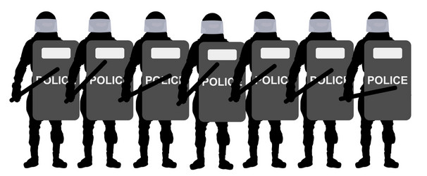 detachment riot police with shields and clubs vector